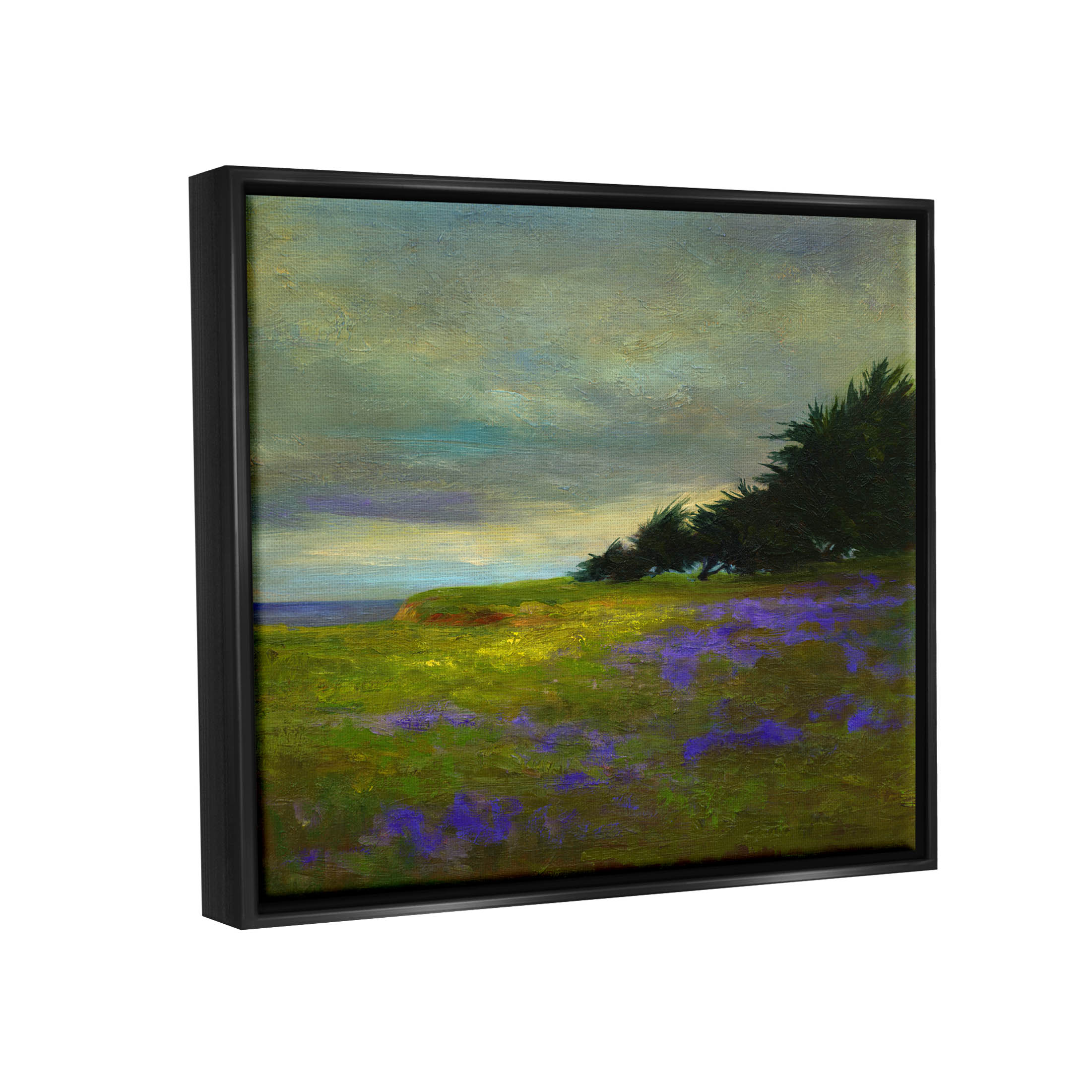 Stupell Industries Seaside Purple Meadow Flowers Painting Jet Black Floating Framed Canvas Print Wall Art, Design by Sheila Finch