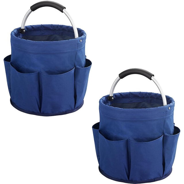 Set of 2 multipurpose storage baskets Tool basket, grooming bag, 6 pockets, foldable with padded carrying handle, Set of 2, Polyester, Blue color, Dia