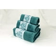 thumbnail image 2 of Marina Decoration Premium Luxury Decor Ultra Soft 100% Cotton Embroidered Bathroom Modern 3 Piece Towel Set, Turquoise Blazon with Turquoise Base Pattern, 2 of 9