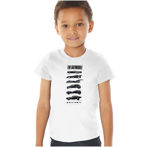 Batman 85th Anniversary Batmobile on Light Kids T Shirt (3) for Toddler Boys and Girls, White