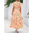 thumbnail image 2 of Orange Blossom Floral V-Neck Short Sleeve Elastic Waist Maxi Dress Casual, 2 of 30