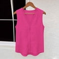 thumbnail image 2 of Husipze Women's Sleeveless V-Neck Tank Top Lace Crochet Trim Casual Solid Button Down Summer Shirt Hollow-Out Blouse Hot Pink M, 2 of 9