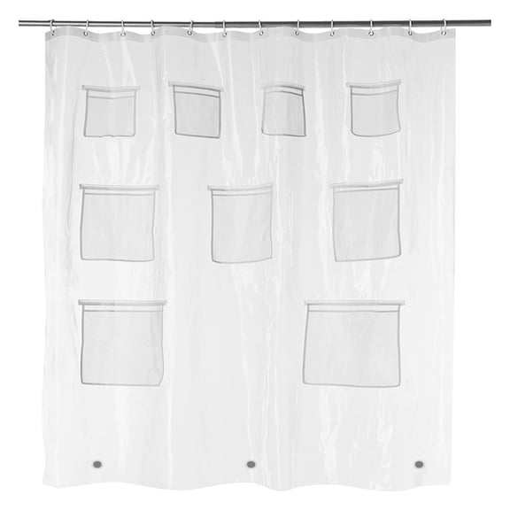 Yesbay Shower Curtain Bath Organizer Shower Curtain with 9 Pockets Keep Smartphone Safe Bath Curtain for Bathroom Storage