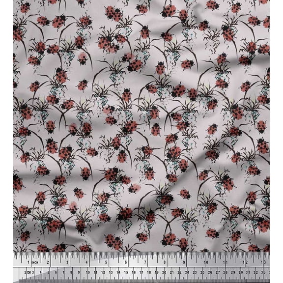 Soimoi Silk Fabric Brush Stroke & Insect Print Sewing Fabric Yards 42 Inch Wide