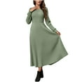 thumbnail image 5 of Arnsht Lightweight Sweater Dress Fall Dresses Midi Dress Luxury Outfits for Women Round Neck Solid Color Casual Long Sleeved Dresses Green M, 5 of 7