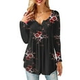 thumbnail image 1 of MYLookk Women Long Sleeve Printed Tunic Tops Blouse V Neck Buttons Casual Loose T Shirt, 1 of 4