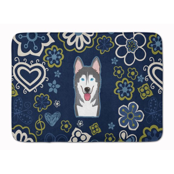 Carolines Treasures BB5069RUG Blue Flowers Alaskan Malamute Machine Washable Memory Foam Mat 19 X 27" multicolor