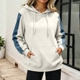 thumbnail image 3 of Perfectbot Women's Drawstring Hoodie, Relaxed Patchwork Sleeve Pullover Sweatshirt with Kangaroo Pocket, 3 of 6