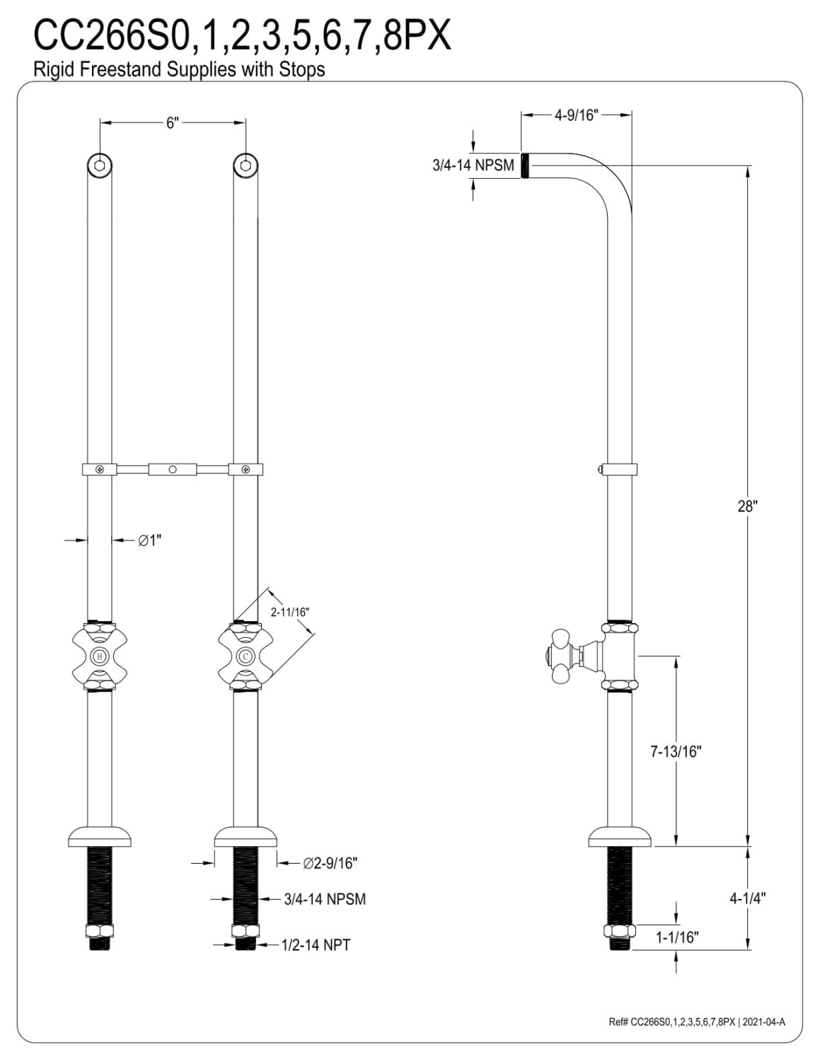 Kingston Brass CC266S0PX Kingston Freestanding Supply Line with Stop Valve, Matte Black
