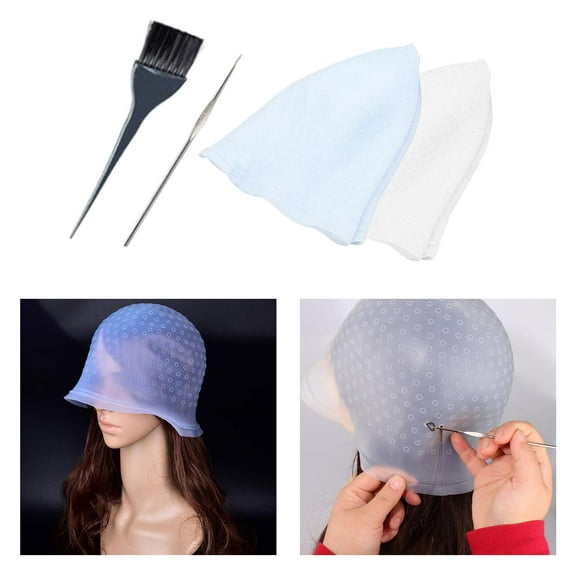 2 Pack Hair Colouring Silicon Highlighting Cap Frosting Tipping Hat with Hook, Easy to use