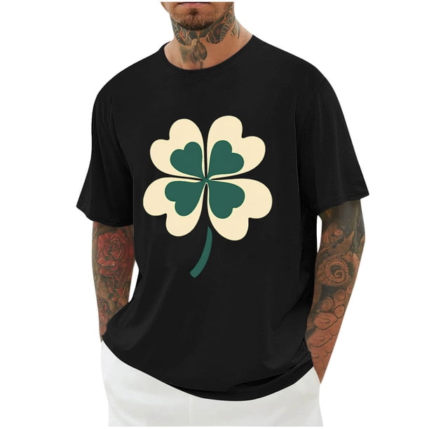 Hombro Frío Tops Día de San Patricio Impreso Cuello Redondo Gota Hombro, Manga Corta Casual de los Hombres