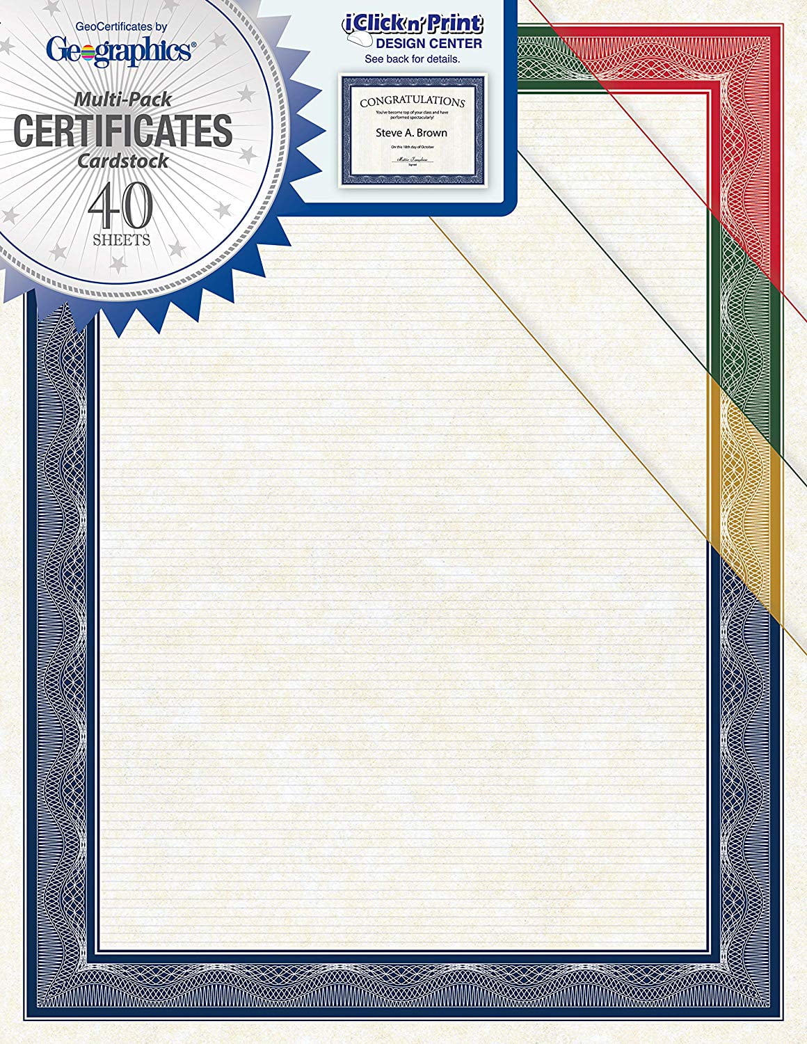 Geographics Assorted Traditional Card Stock Certificates,8.5 x 11", 40
