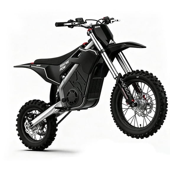 RFN E2 Electric Dirt Bike, MAX 2000W Moter. 48V 20Ah Battery, 14"/12" Tires ,28 Mph Speed &18 Miles Range.Suit Age 10  .Black Color