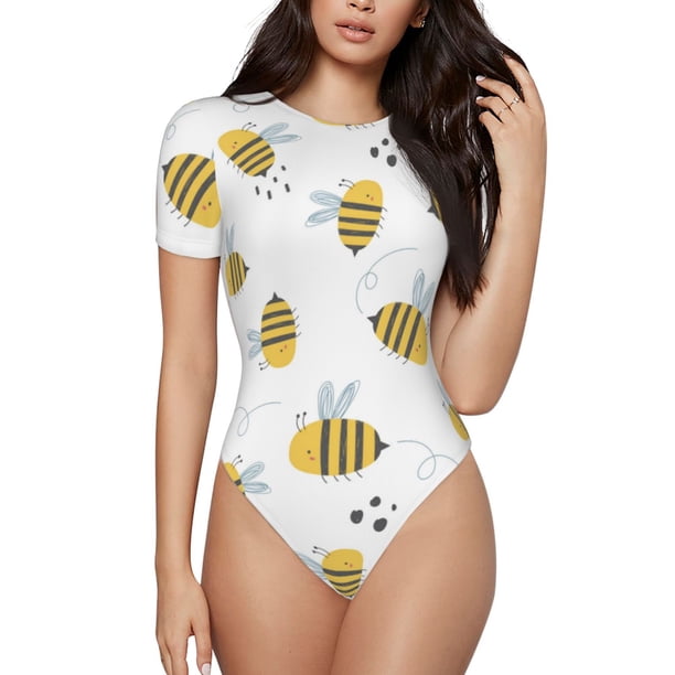 Fotbe Bee Body de Mujer con Cuello Redondo y Mangas Cortas, Sin Mangas Ajustado, Suave, Cómodo y Básico-Large