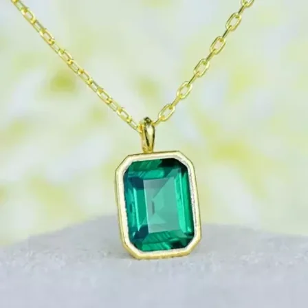 Green Emerald Women's Lab Created Pendant 2Ct Emerald Cut 14K Yellow Gold Plated