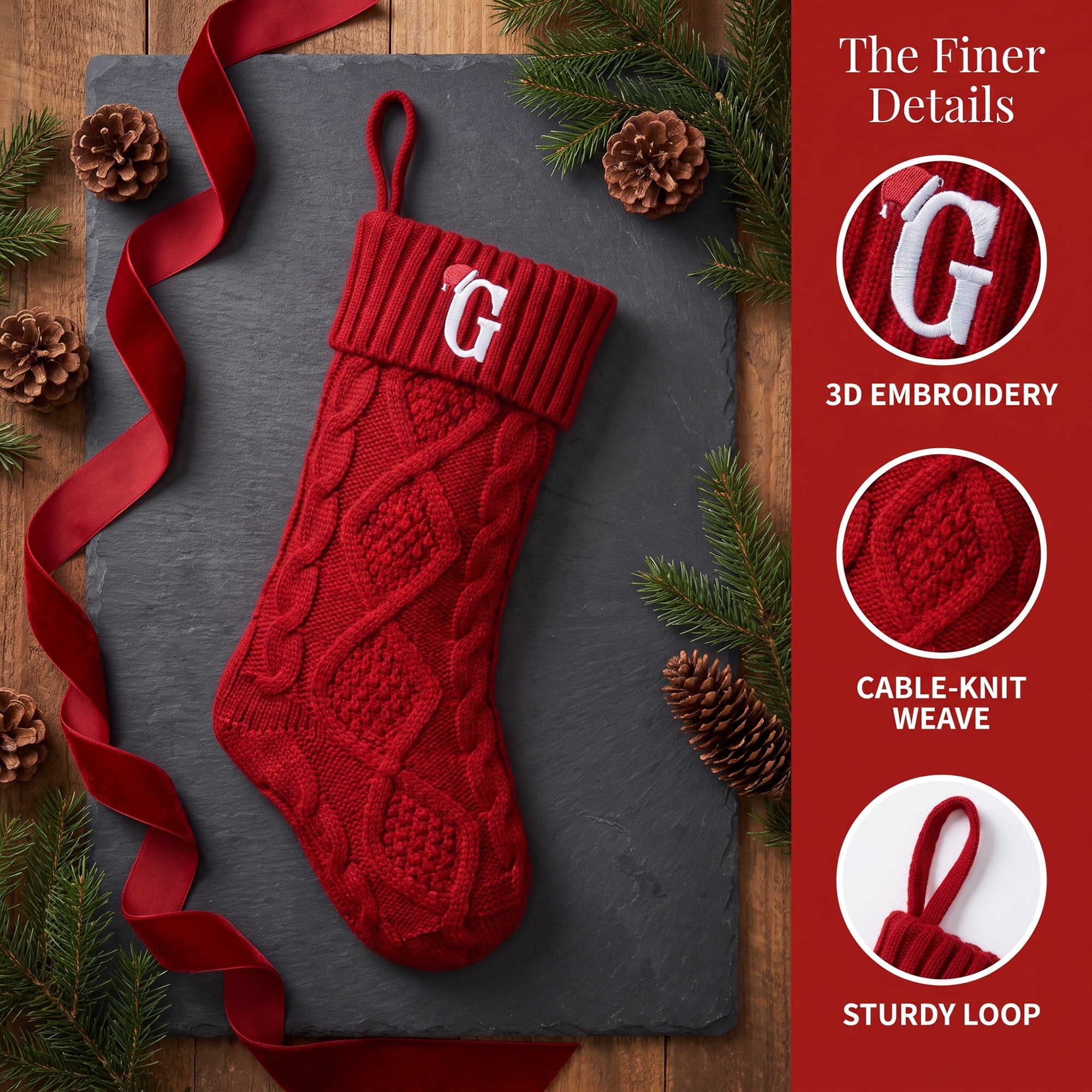 Unique Bargains Canine Bone Christmas Stocking Luxury Puppy Holiday Keepsake Sack Red Letter G 17"