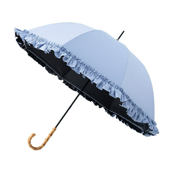 Flounce Princess Umbrella, Windproof Sunshade & Rain Umbrella with Curved Handle for Brides, Weddings & Outdoor Events – Light Blue