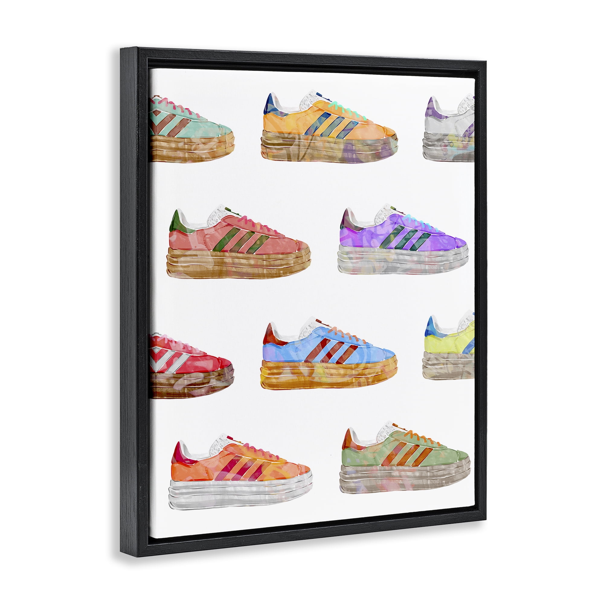 Stupell Industries Various Striped Sneakers Beauty & Fashion Painting Black Floater Framed Art Print Wall Art, 25 x 31