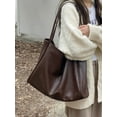 thumbnail image 2 of Simple Large Capacity Women's Shoulder Bags Retro Solid Color Pu Leather Ladies Tote Shopping Bag Fashion Casual Female Handbag, 2 of 6