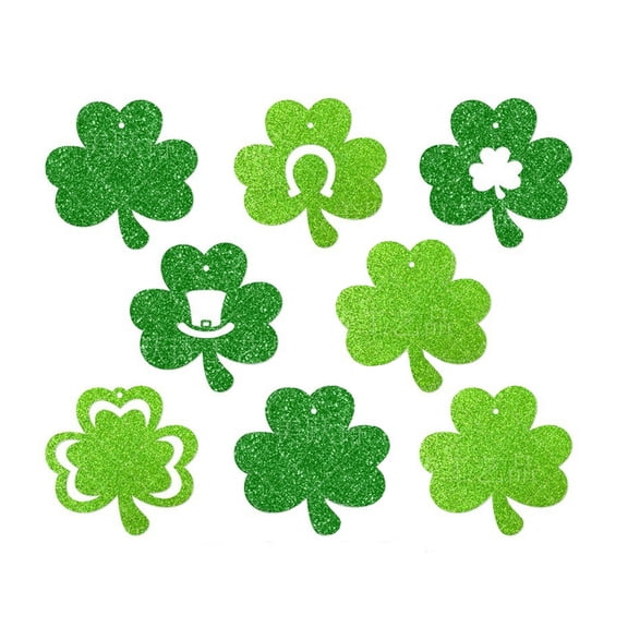 St. Patrick's Day Giltter Shamrock Hanging Decoration Green Irish Clover Shape Ornaments for St. Patrick's Day Party Paper