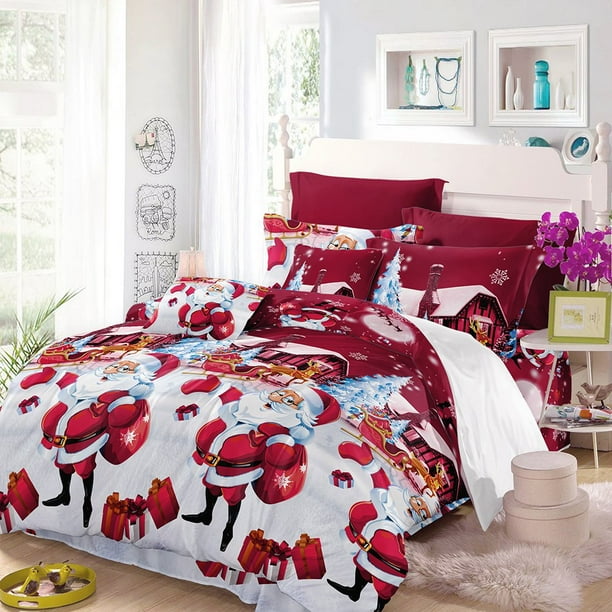 2/3/4Pcs Christmas Bedding Set 3D Santa Claus Gift Printed Quilt Duvet ...