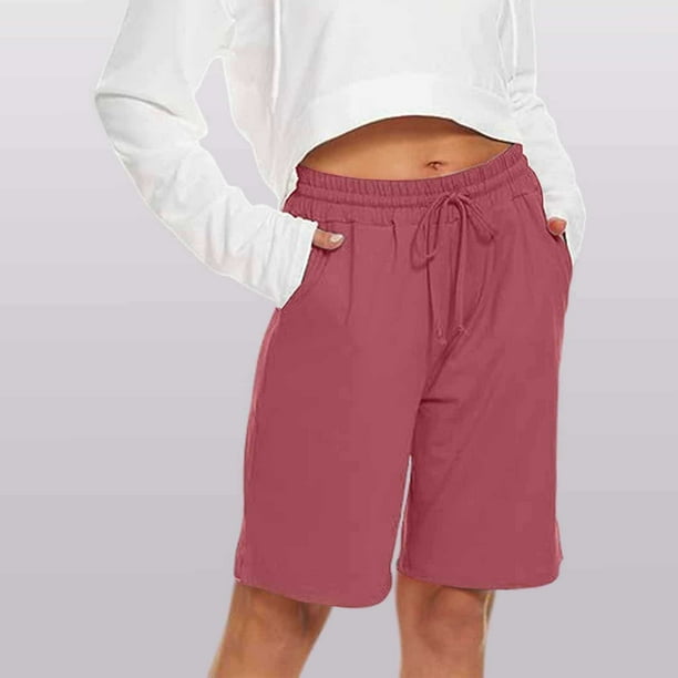 MKLEKYY Pantalones Cortos de Mezclilla para Mujer, Pantalones Cortos Casuales para Correr, Entrenamiento, Cintura Elástica, Pantalones de Yoga Deportivos con Bolsillos