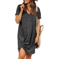 thumbnail image 1 of Robes d'Été Noires pour Femmes 2022 Mode pour Femmes Couleur Unie Nœud à Nouer Col en V Manches Courtes Robe Décontractée, 1 of 5