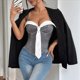 thumbnail image 4 of Top de Vestir de Negocios para Mujer con Tirantes Finos, Escote Bajo y Rayas en Contraste y Lazo Gris L, 4 of 10