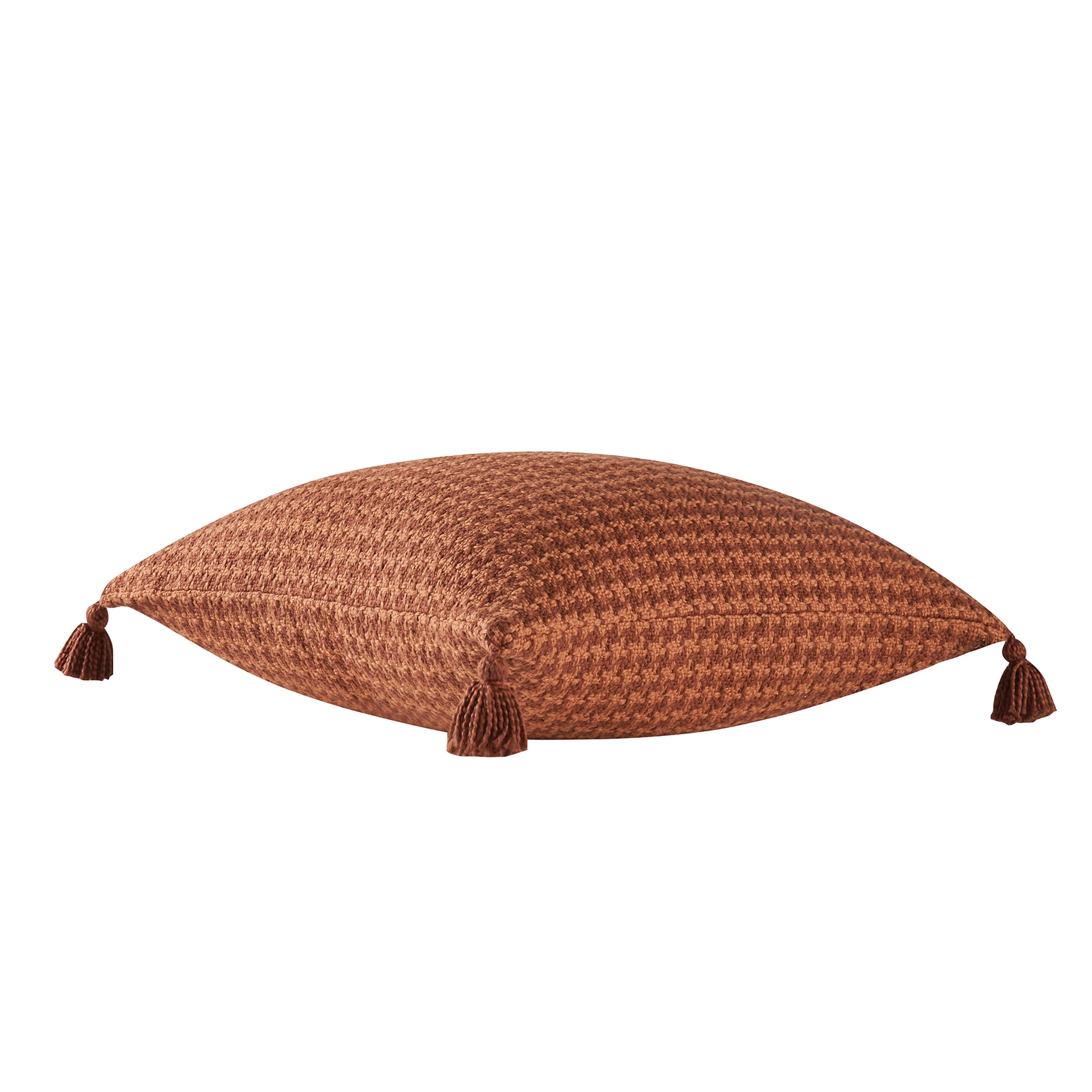 Beautiful Tonal Houndstooth Cotton Decorative Pillow with Tassels by Drew Barrymore, 22" x 22", Rust