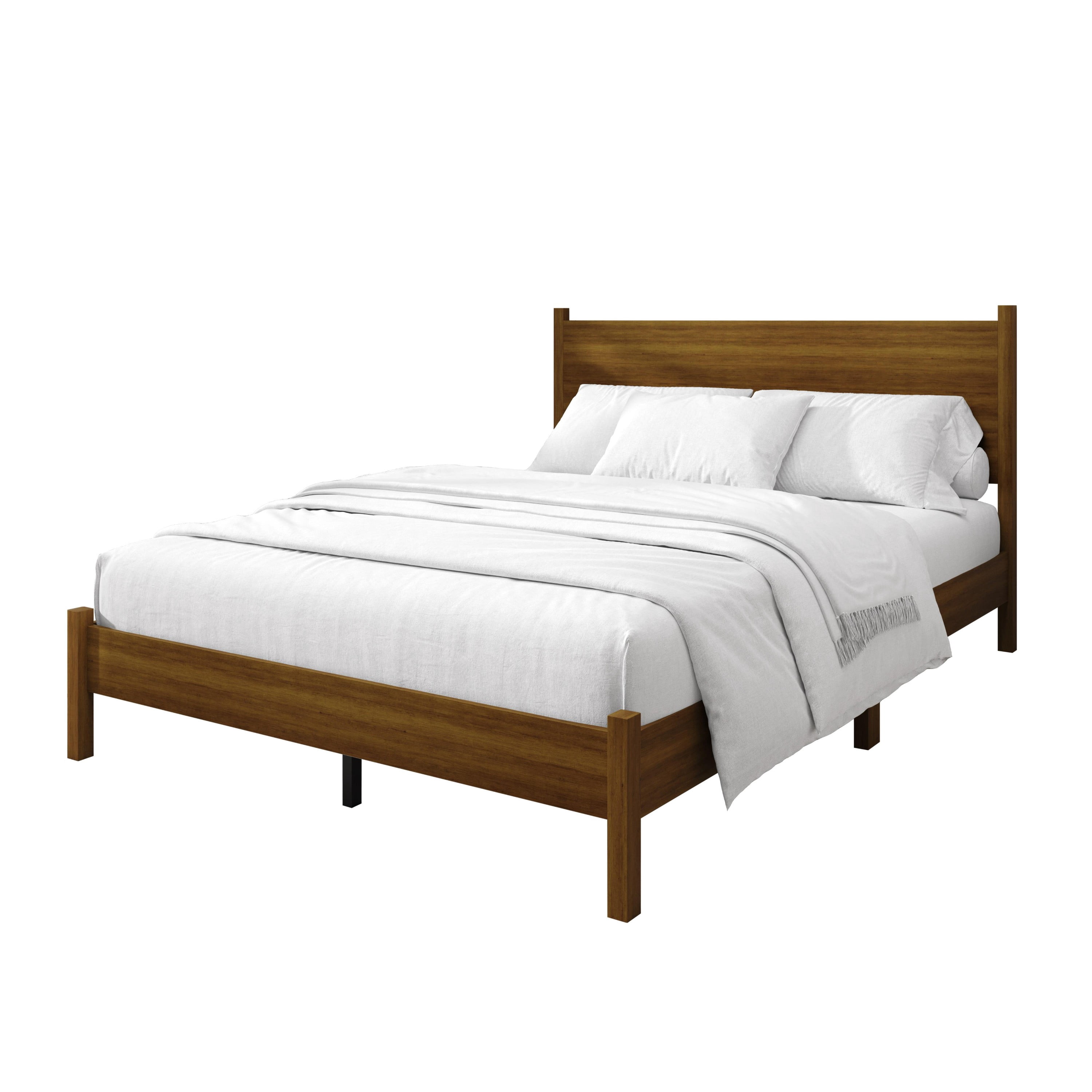 Home Design Branford King Wood Platform Bed Frame with Panel Headboard and Full Slat Support, Brown