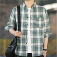 thumbnail image 7 of USNSM Men's Plaid Shirt Casual Work Cardigan Tops Lapel Collar Button-down Long Sleeve Shirt with Chest Pocket Green XL, 7 of 7