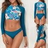 VBTAPA 2 Piece Swimsuits for Women Rash Guard Bathing Suit Floral Print Long Sleeve Swimwear Crop Top with Bottom Matching Set Lightning Sales Blue M