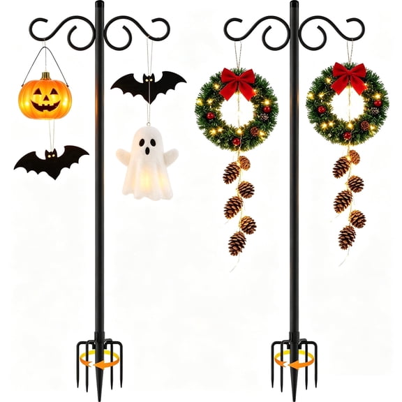 8FT Garden Shepherds Hooks with 5 Base Prongs, Adjustable Garden Hanging Holder for Bird Feeders, Lanterns, Plant Hanger Stands, Weddings Decor 2 Count