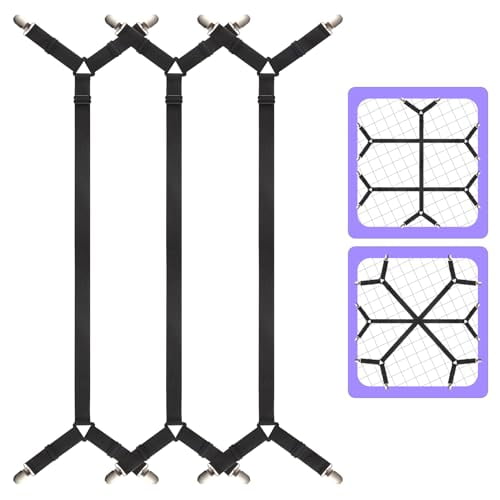 Bed Sheet Straps,3 PCS Secure and Sheet Holder Straps for Full Size Beds,Adjustable Crisscross Fitted Sheet Clips,Black