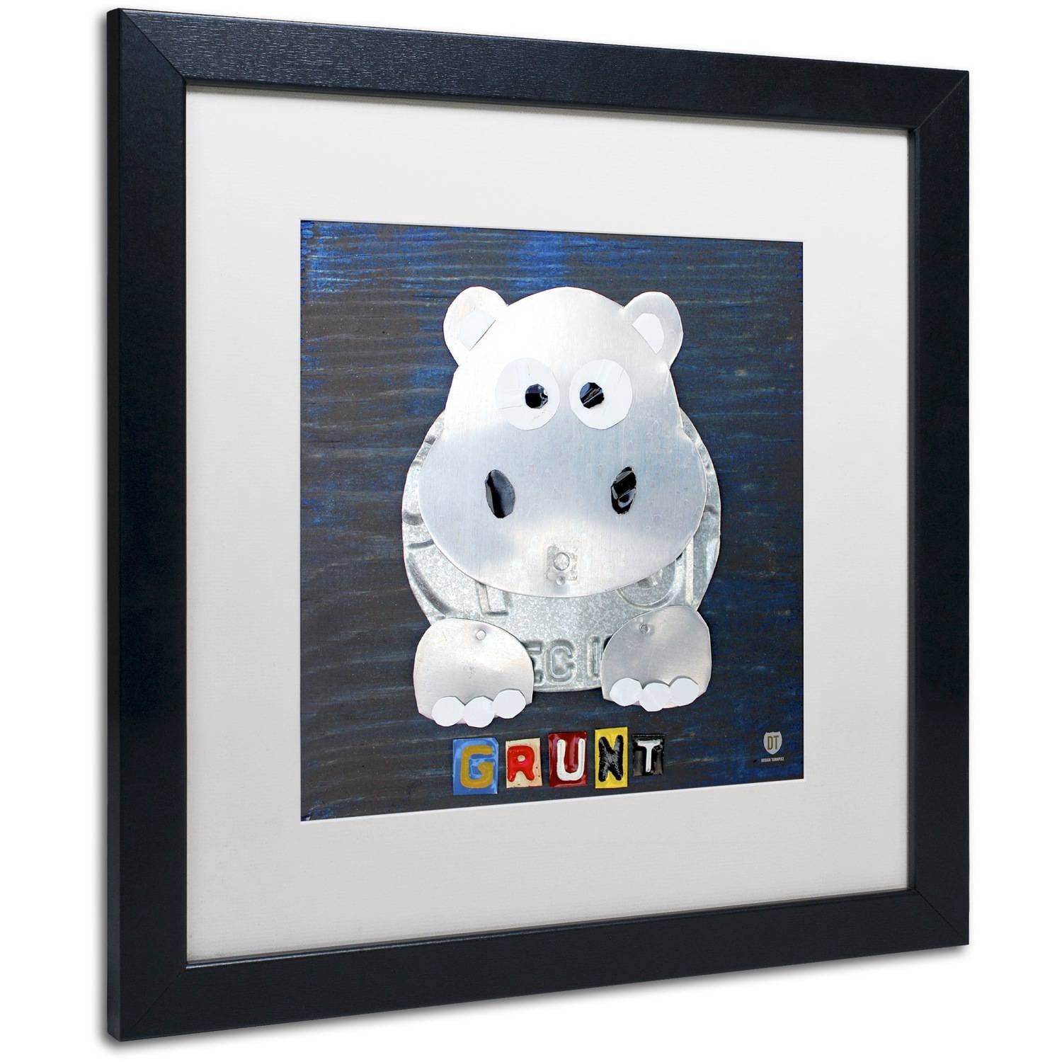Trademark Fine Art 'Grunt The Hippo' Canvas Art by Design Turnpike, White Matte, Black Frame