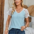 thumbnail image 5 of Raeneomay Cap Sleeve Tops for Women Versatile and Comfortable V-Neck Short Sleeved Lace Patchwork Top, 5 of 6