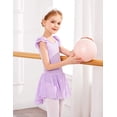 thumbnail image 6 of Arshiner Girls Shiny Ruffle Sleeve Ballet Leotard with Skirt Criss-Cross Back Dance Dresses,8-9Y,Purple, 6 of 9