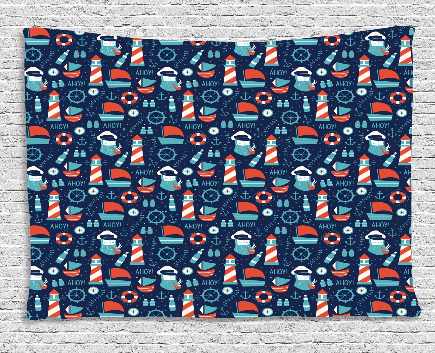 Anchor Tapestry, Nautical Arrangement with Ship Captain Boats Helm and