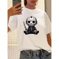 thumbnail image 1 of Vintage Geometric Pattern Crew Neck T-Shirt for Women - 100% Polyester Knit Fabric, Short Sleeve Casual Printed Tee, Regular Length, Summer Top, 1 of 6