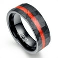 thumbnail image 2 of 8mm Black Hammered Tungsten Carbide Ring for Men Inlaid Red Crushed Opal Wedding Band Comfort Fit, 2 of 5