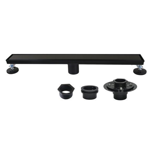 Kingston Brass BSFK2420 Watercourse 24-Inch Stainless Steel Linear Shower Drain with Reversible Tile Insert and Flat Grate, Drain with Base Flange and Hair Strainer in Matte Black