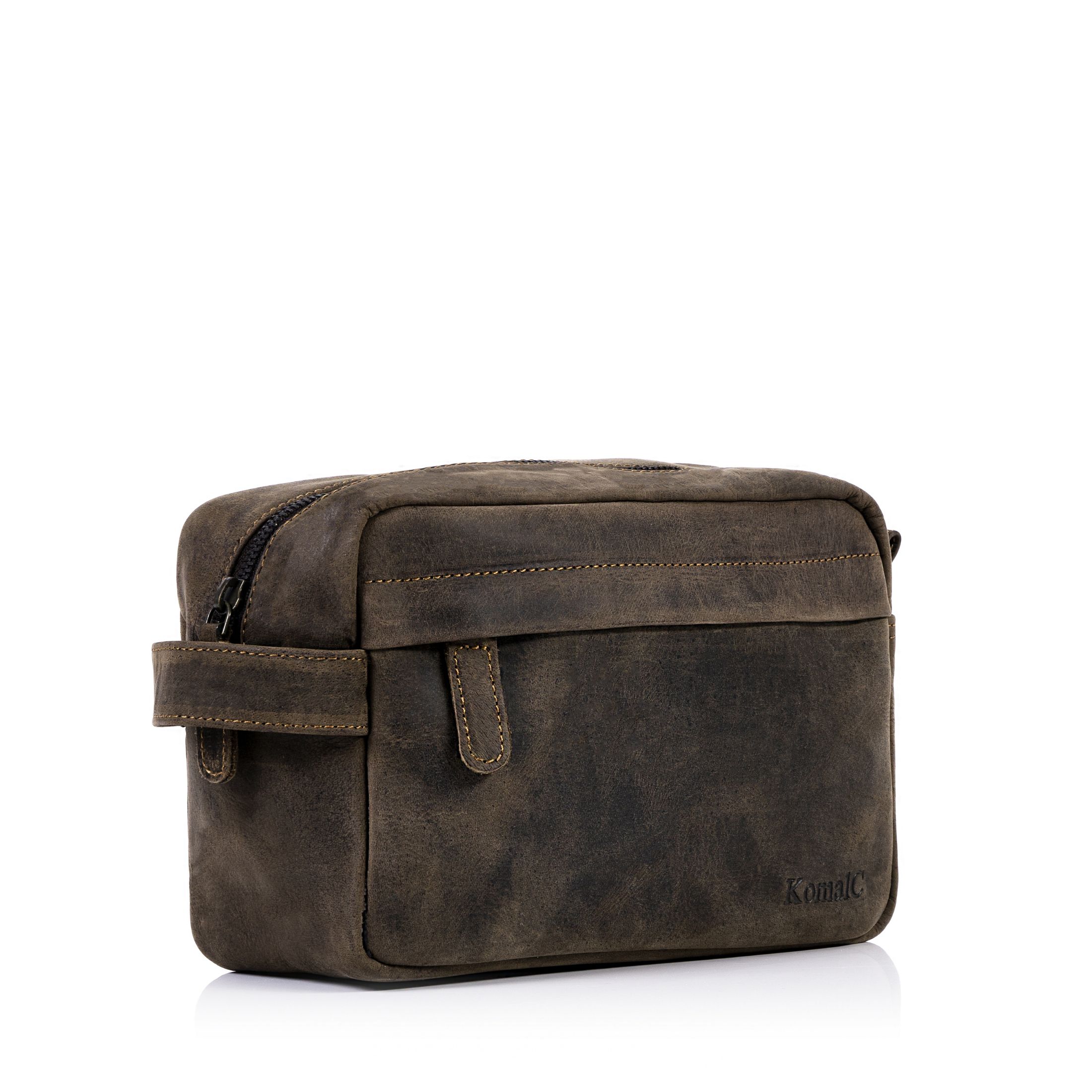 Genuine Buffalo Leather Toiletry Bag for Men & Women – Travel Dopp Kit, Vanity & Grooming Organizer
