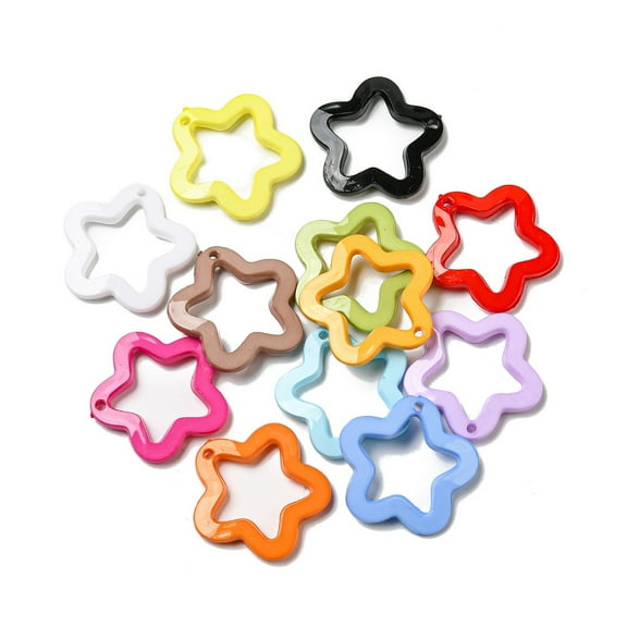 50pcs Opaque Acrylic Pendants Star Mixed color 30x30x5mm Hole: 1.8mm