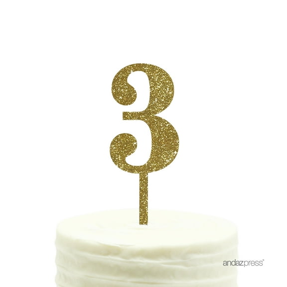 Gold Glitter  Number 3 Acrylic Birthday Cake Topper