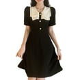 thumbnail image 3 of Mini vestido para niñas, manga corta, cintura alta, línea A, mini vestido de verano para mujer, para fiestas diarias, citas, negro M, 3 of 8
