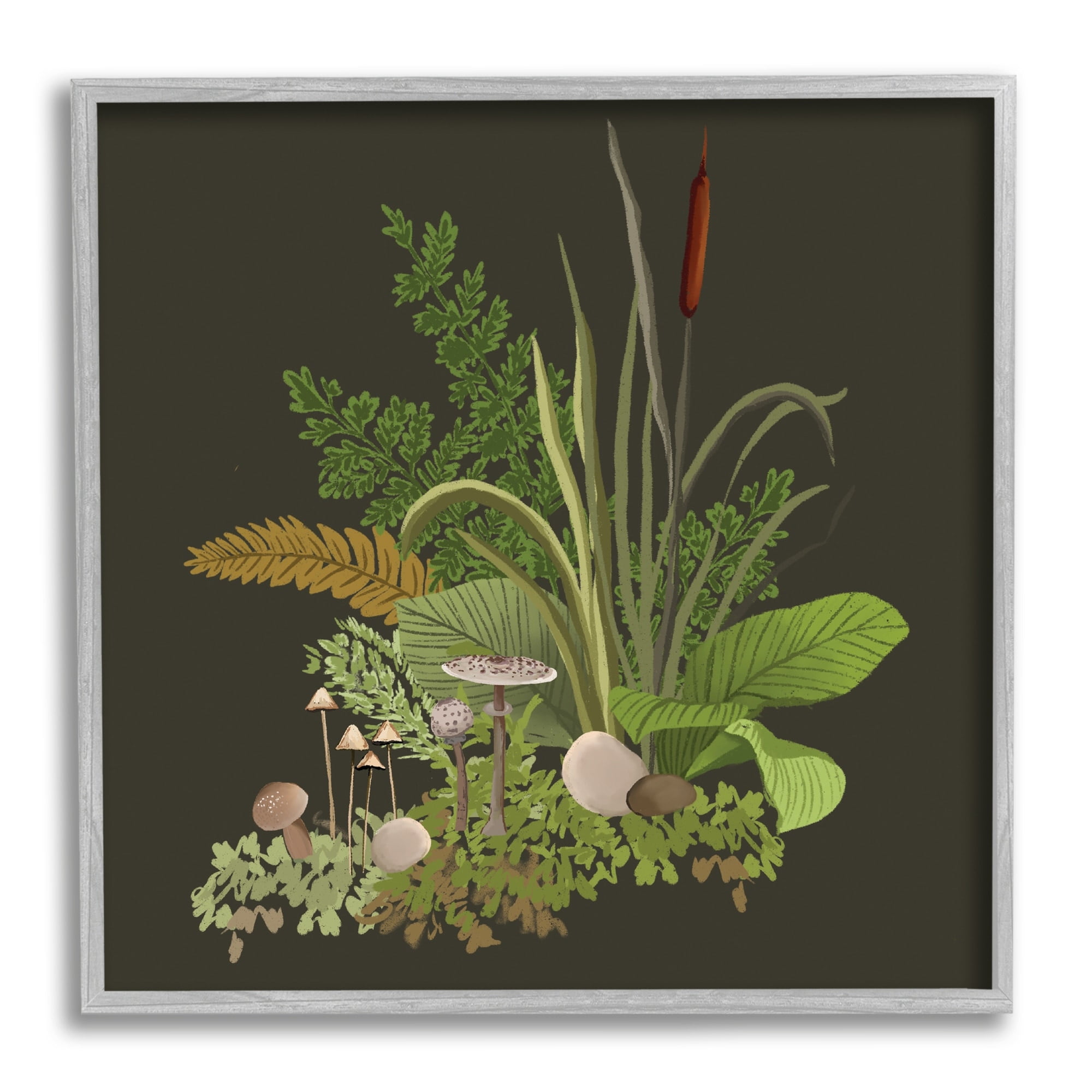 Forest Botanicals Plants Ferns Mushrooms Sprouting Gray Framed Giclee Art, 17 x 17, By House of Rose