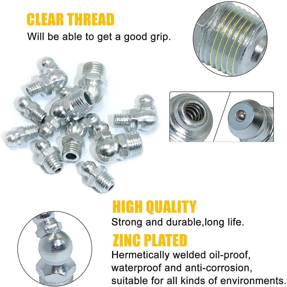80pc Metric Hydraulic Grease Zerk Zirk Fitting Assortment Kit Straigt 90 Degree
