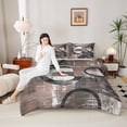 thumbnail image 4 of Feelyou Brown Abstract Ombre Queen Comforter Set, Square Circle Geometric Bedding Sets, Teen Kid Child Adult Reversible Bedding Comforter Set, Lightweight Room Decor, 3-Piece, 4 of 8