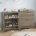 thumbnail image 4 of Shoe Cabinet Storage for Entryway, Fluted Shoe Cabinet with 2 Flip Drawers, Hidden Shoe Rack Tall Freestanding Shoe Organizer with Legs for Hallway, Gray, 4 of 8