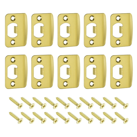 D-Type Door Strike Plate, 10Pack 57mm x 45mm Rounded Corners 201 Stainless Steel Latch Deadbolt Strike Plate for Door Frame Door Jamb, Gold